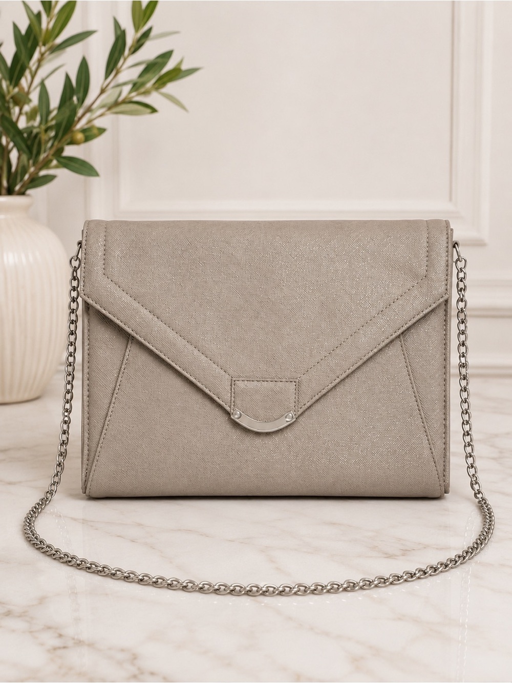 Sondra Roberts Tan Envelope Clutch Chain Crossbody Shoulder Evening Bag